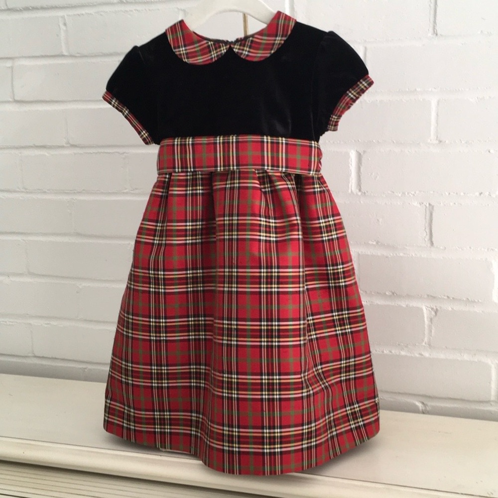 Talbots Girls Size 24M Classic Christmas Plaid Dress With Peter Pan Collar